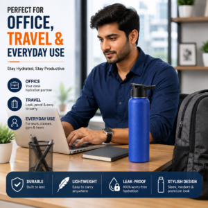 Stainless Steel Water Bottle - Leak-Proof, Rust-Free Design | Lightweight & Easy-Carry for Travel, Hiking, Work | Silver & Color Options