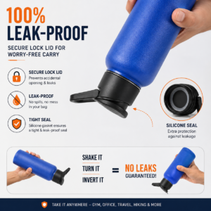 Stainless Steel Water Bottle - Leak-Proof, Rust-Free Design | Lightweight & Easy-Carry for Travel, Hiking, Work | Silver & Color Options