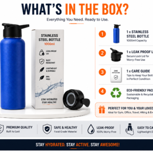 Stainless Steel Water Bottle - Leak-Proof, Rust-Free Design | Lightweight & Easy-Carry for Travel, Hiking, Work | Silver & Color Options