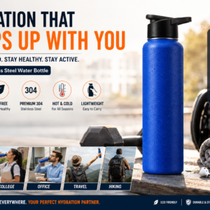 Stainless Steel Water Bottle - Leak-Proof, Rust-Free Design | Lightweight & Easy-Carry for Travel, Hiking, Work | Silver & Color Options