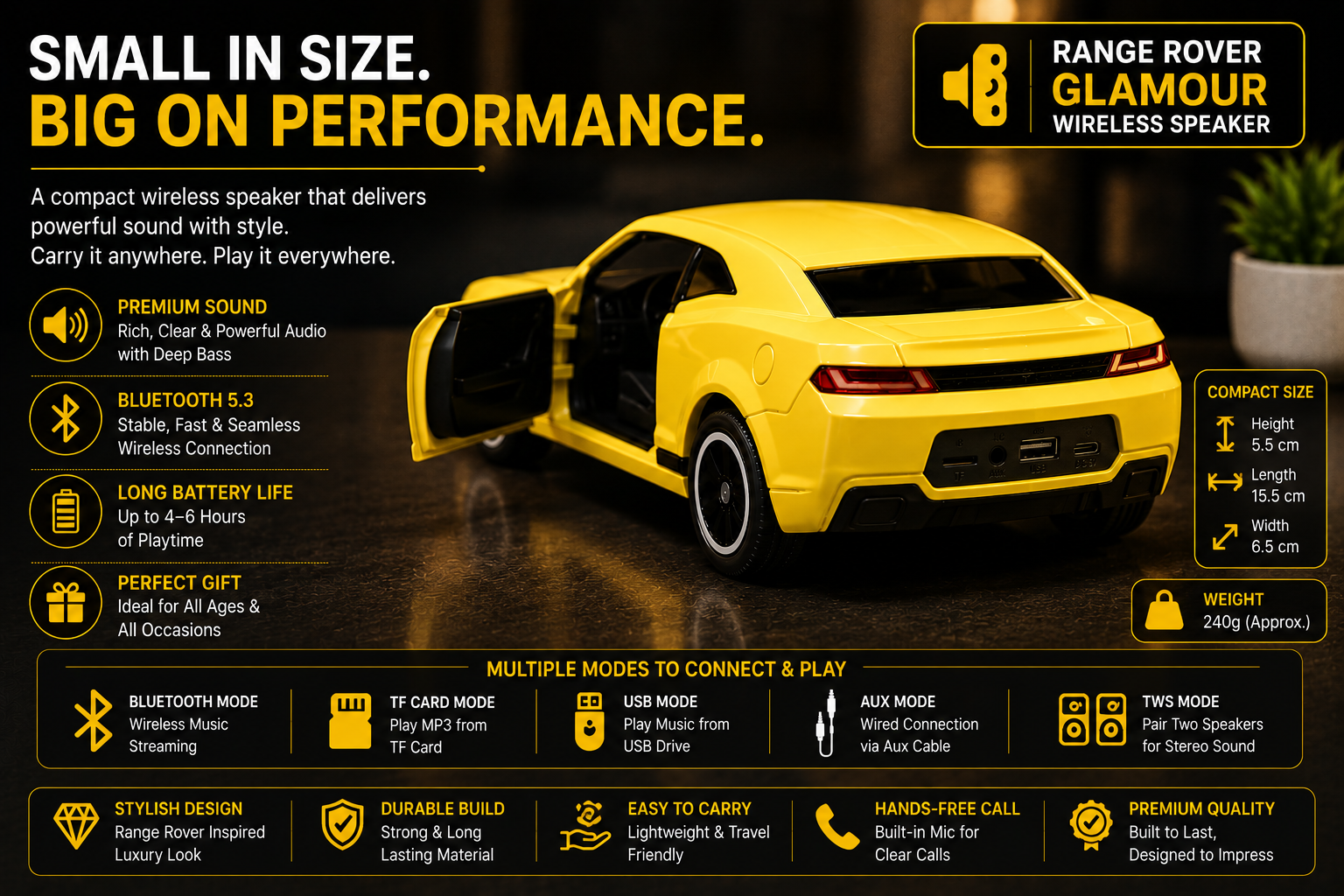 Range Rover Glamour Speaker – HD Bass & Luxury Sound