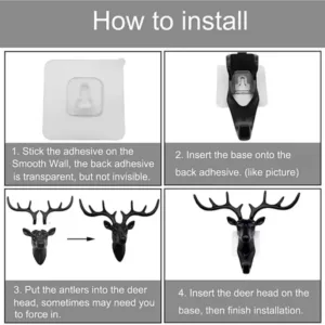 Deer Head Adhesive Wall Hook - No-Drill Keys/Bags Hanger