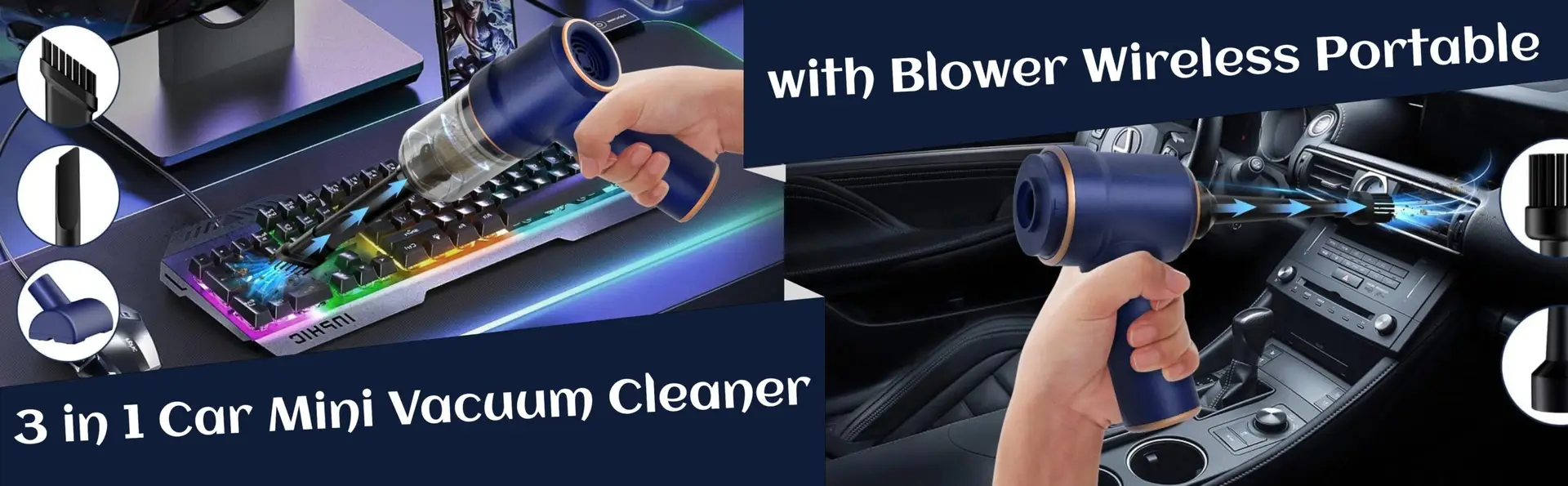 3-in-1 Car Vacuum & Blower - Cordless for Car, Home, Keyboard