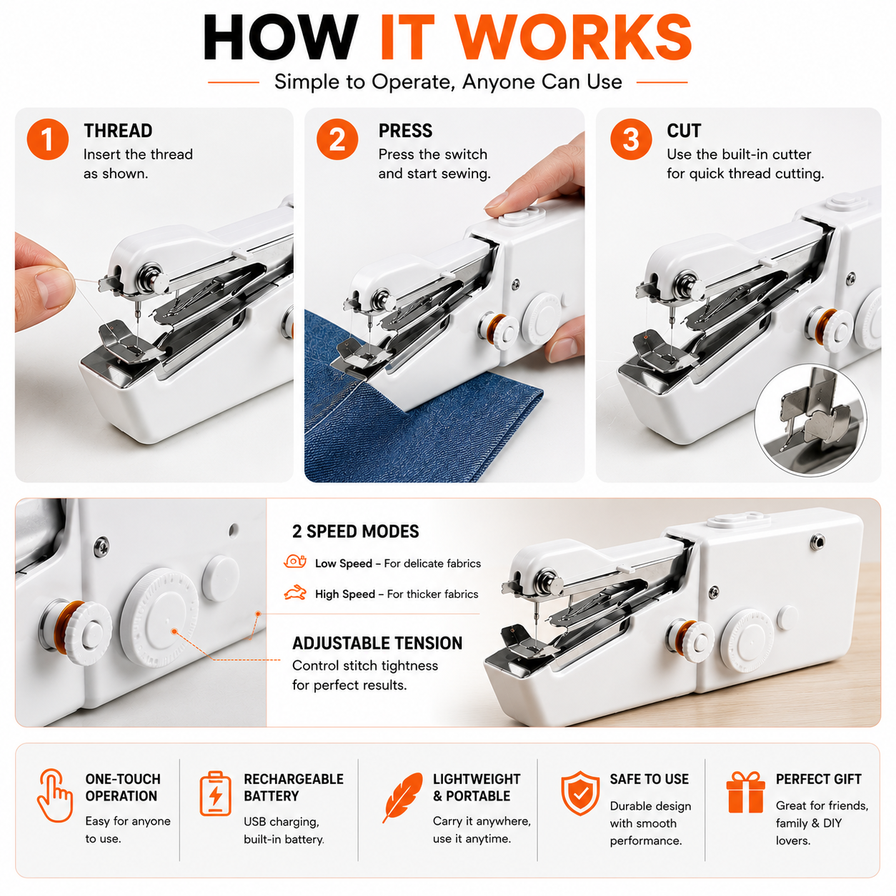 Handheld Electric Sewing Machine - Cordless for Beginners