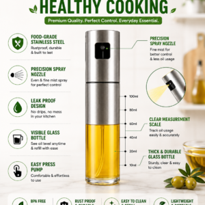 Oil Spray Bottle 100ml - Food-Grade Stainless Steel & Glass