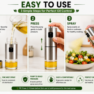 Oil Spray Bottle 100ml - Food-Grade Stainless Steel & Glass