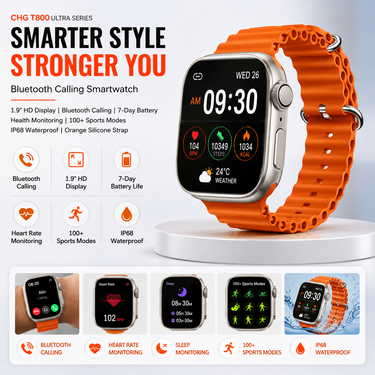 CHG T800 Ultra Smartwatch 49mm – 1.9" Display, 7-Day Battery