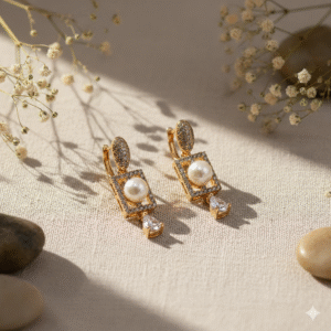 Classic Pearl and Sparkling Cubic Zirconia Dangle Earrings