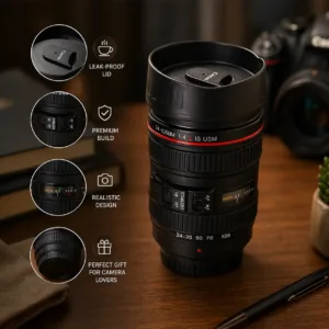 Camera Lens Coffee Mug Flask with Lid – Stylish Travel Mug