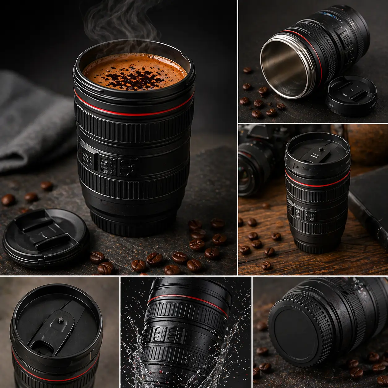 Camera Lens Coffee Mug Flask with Lid – Stylish Travel Mug