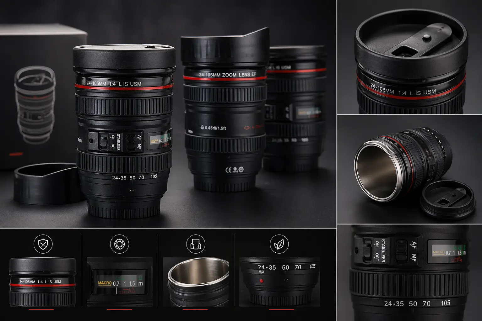 Camera Lens Coffee Mug Flask with Lid – Stylish Travel Mug