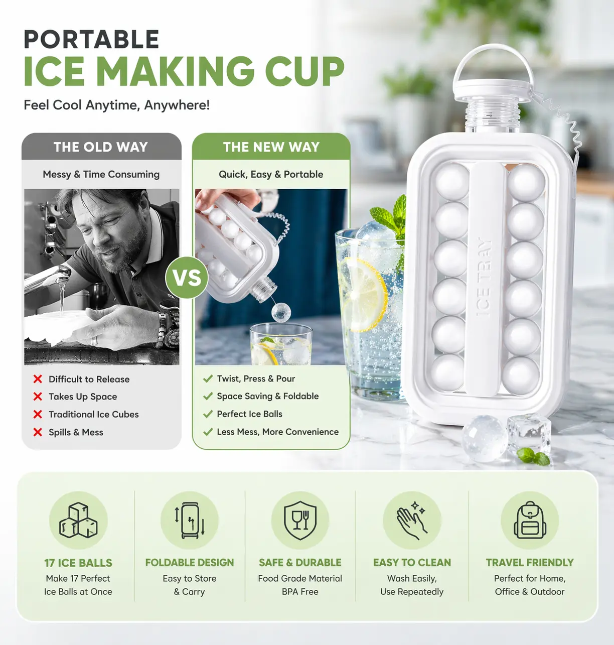 2-in-1 Ice Tray with Lid & Ice Ball Maker – Easy Release