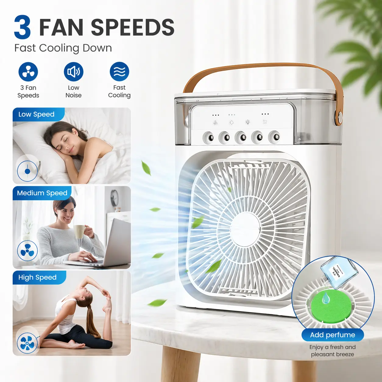 Portable Air Cooler Fan with 7 Color LED Light for Home & Office