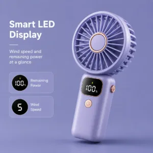 Portable Rechargeable Neck Fan with LED Display & Desk Stand