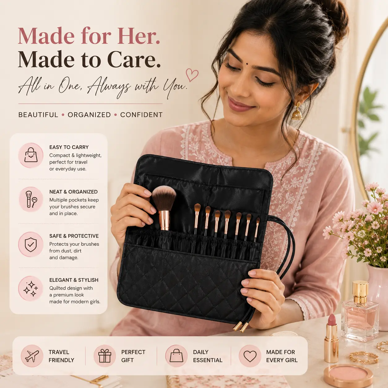 Foldable Makeup Brush Organizer Travel Bag