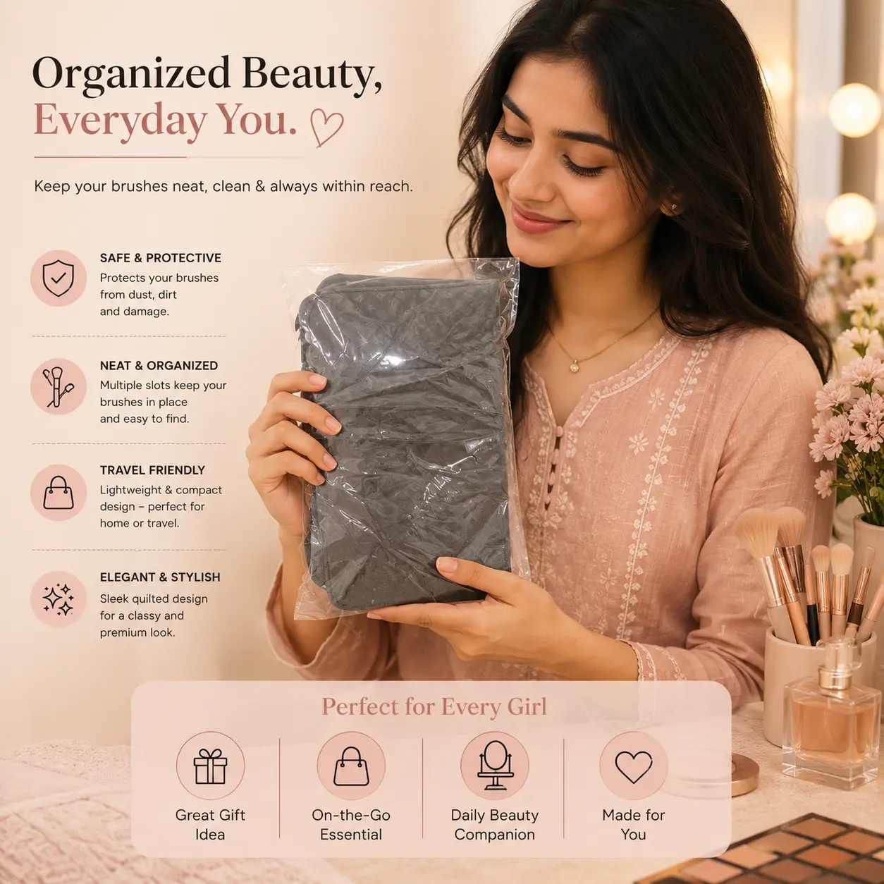 Foldable Makeup Brush Organizer Travel Bag