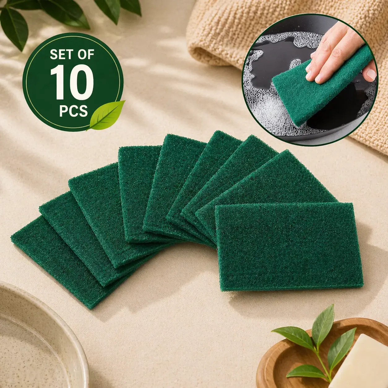 Scrub Sponge Cleaning Pads for Kitchen & Dish Cleaning (10PCS)