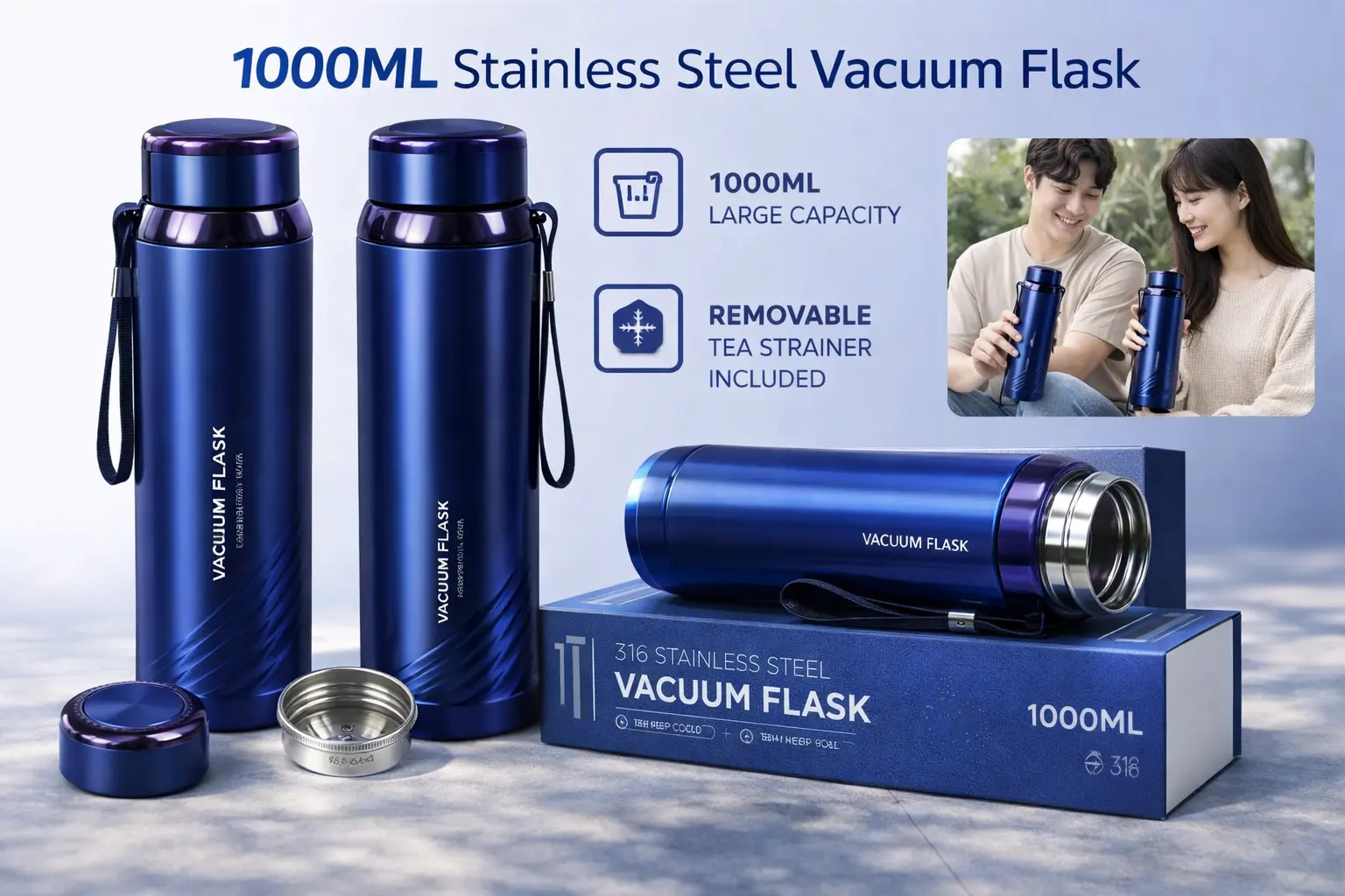 Vacuum Insulated Steel Bottle 1L – Hot & Cold Flask