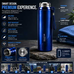 Stainless Steel Water Bottle 1L – Vacuum Insulated Hot & Cold