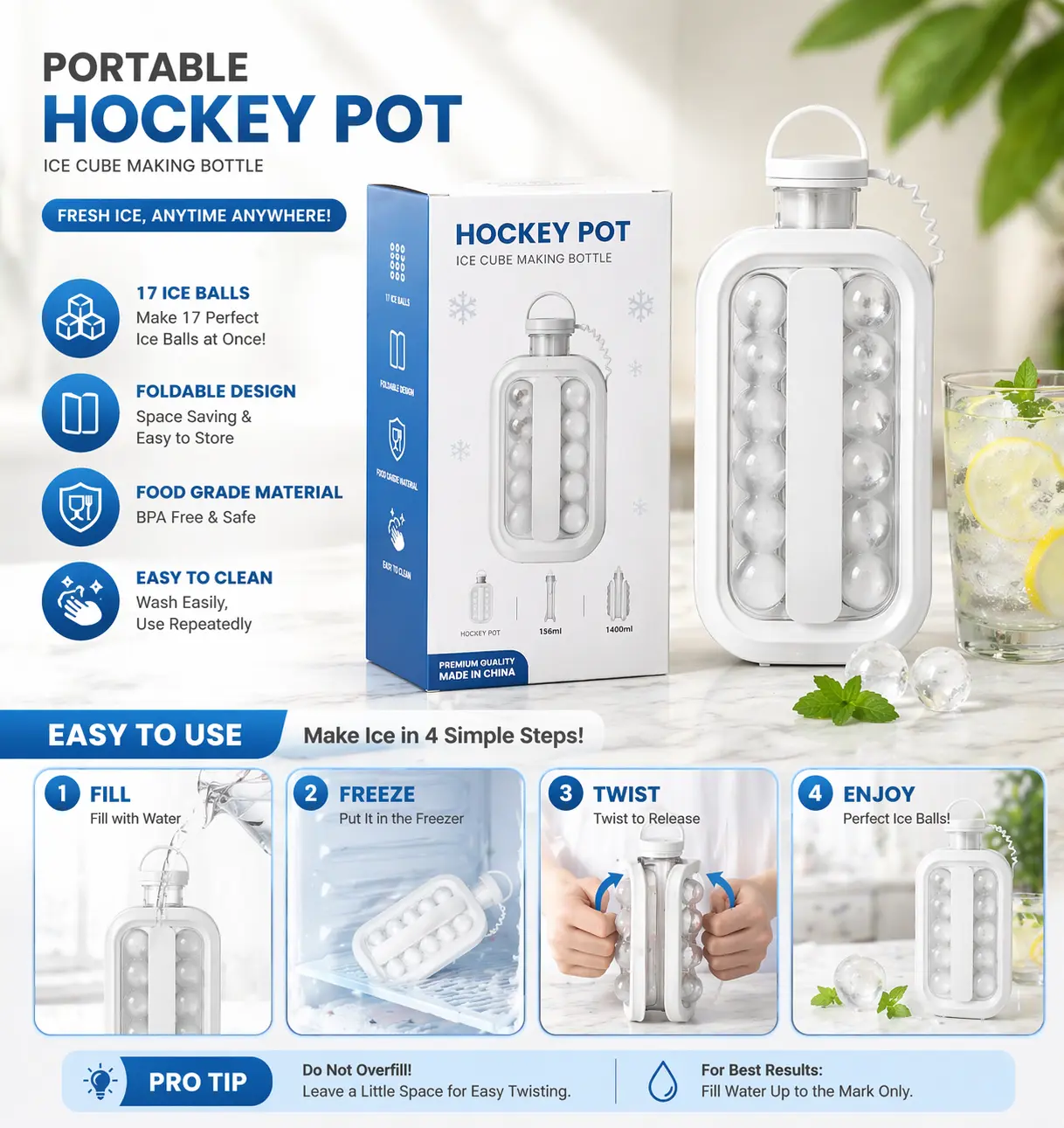 2-in-1 Ice Tray with Lid & Ice Ball Maker – Easy Release