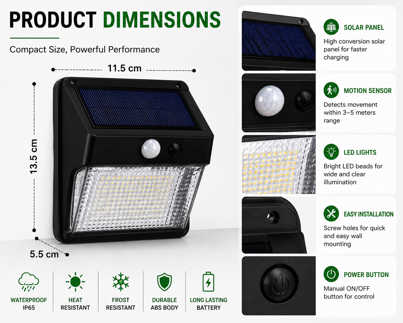 Solar Wall Lamp with Motion Sensor | Outdoor Solar LED Light