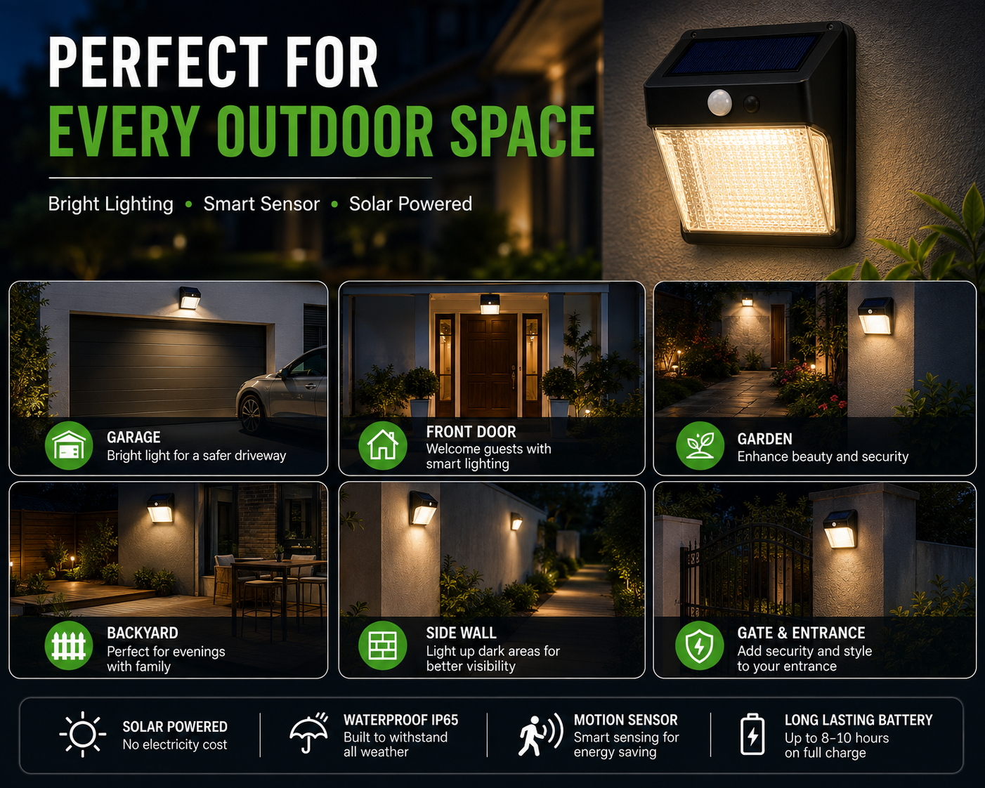 Solar Wall Lamp with Motion Sensor | Outdoor Solar LED Light
