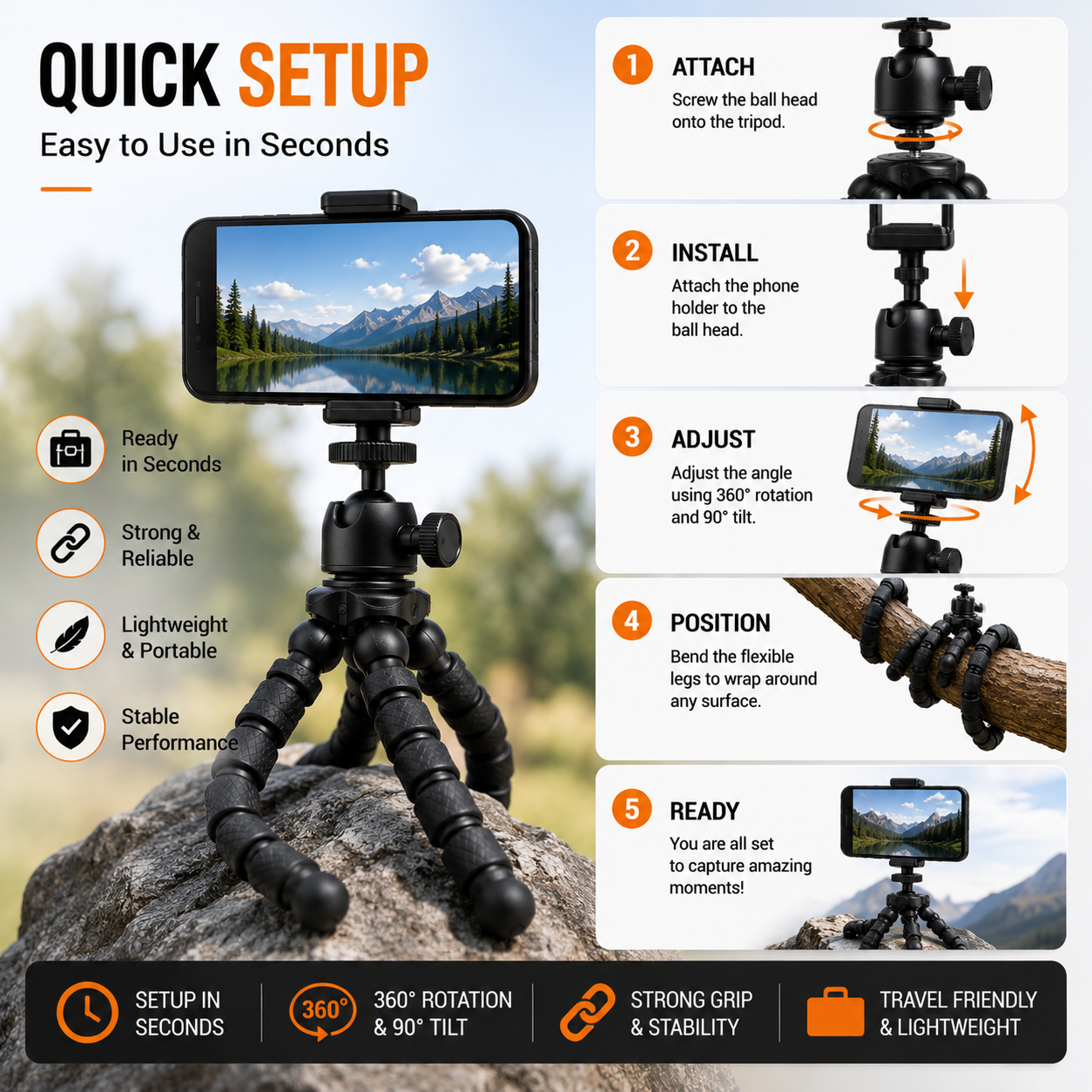 Flexible Gorilla Tripod 6 Inch | Mobile Camera Stand