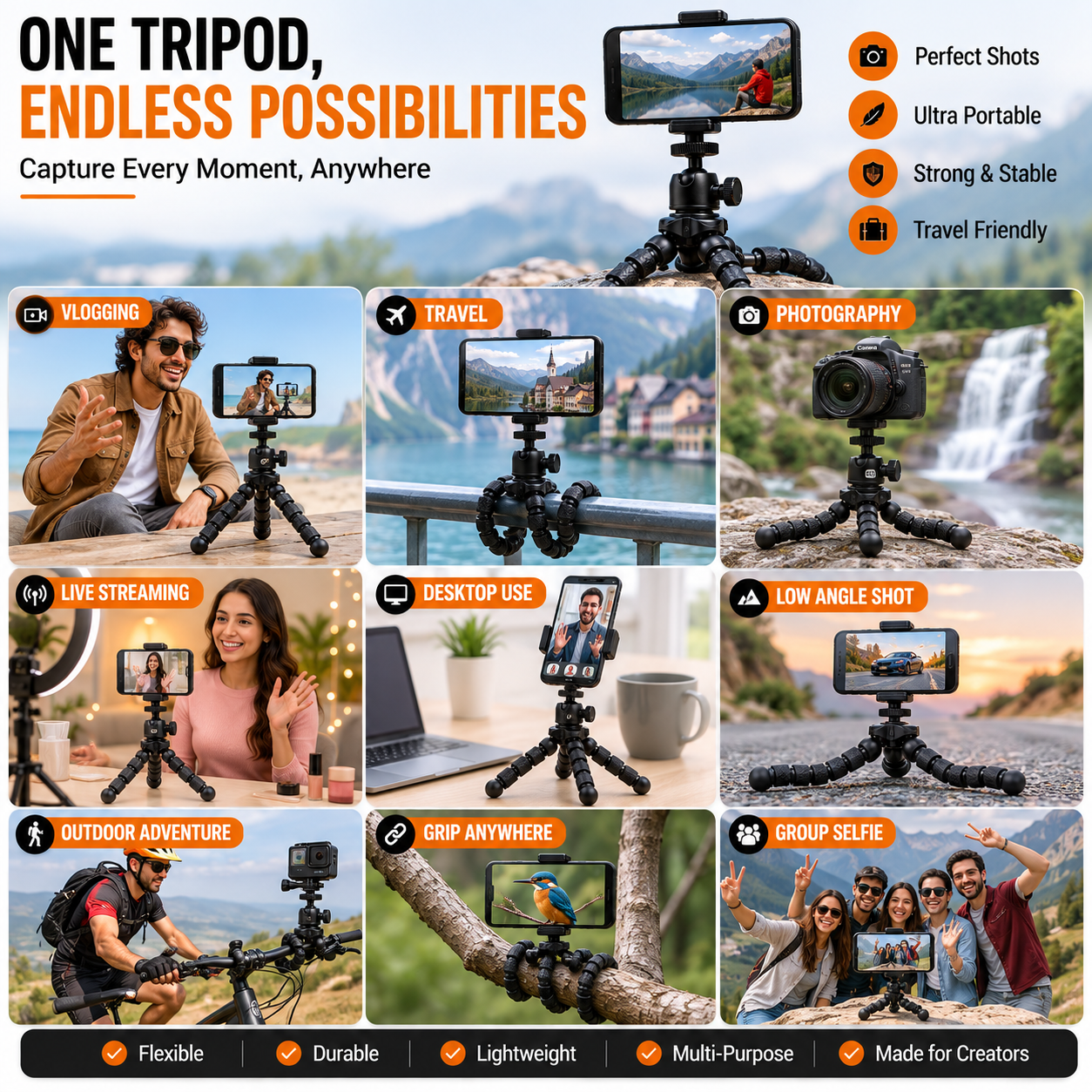 Flexible Gorilla Tripod 6 Inch | Mobile Camera Stand