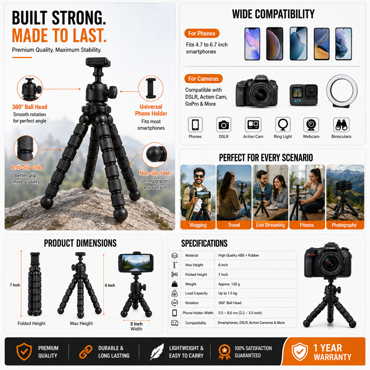 Flexible Gorilla Tripod 6 Inch | Mobile Camera Stand